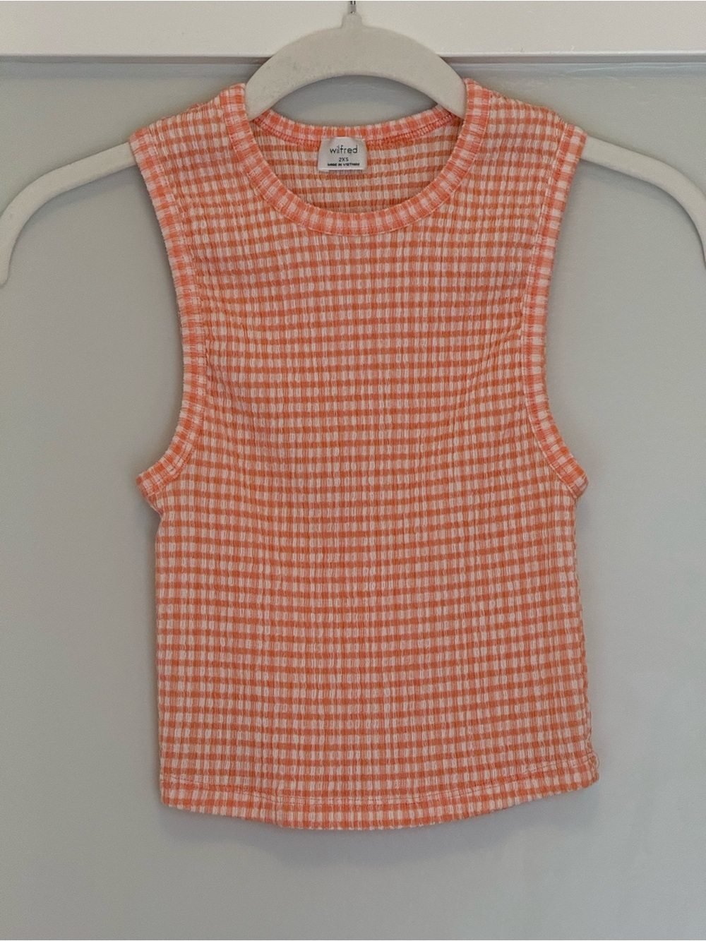 Aritzia Wilfred Verona Seersucker Tank Top Orange Gingham 2XS